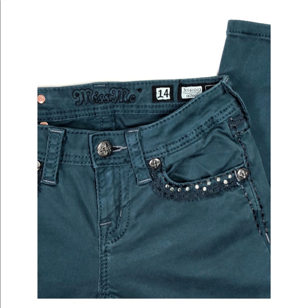SOLD Miss Me Girls Dark Teal Skinny Jeans Size 14 - Picture 6 of 8